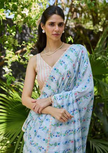 Hidden Orchard Blue Saree