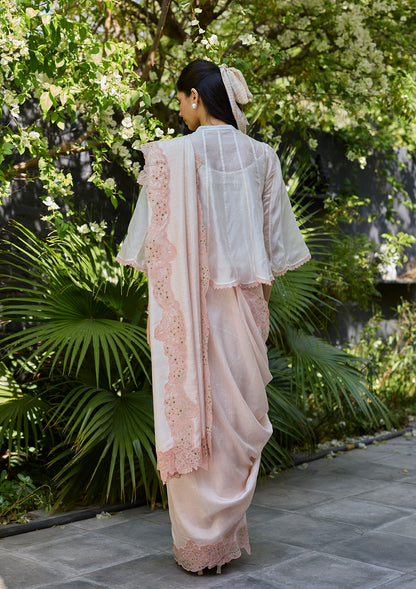 English Morning Pink Embroidered Saree