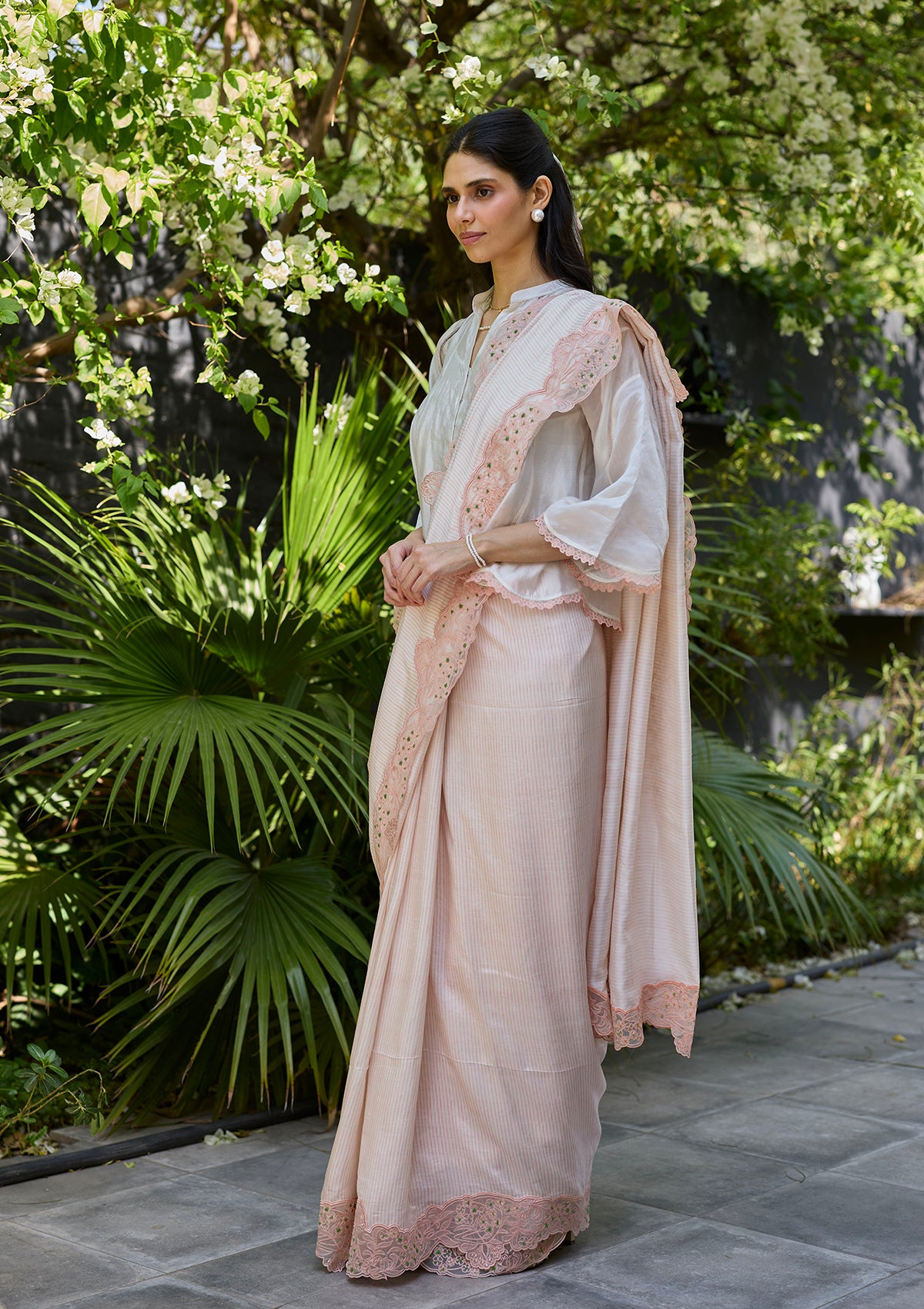English Morning Pink Embroidered Saree