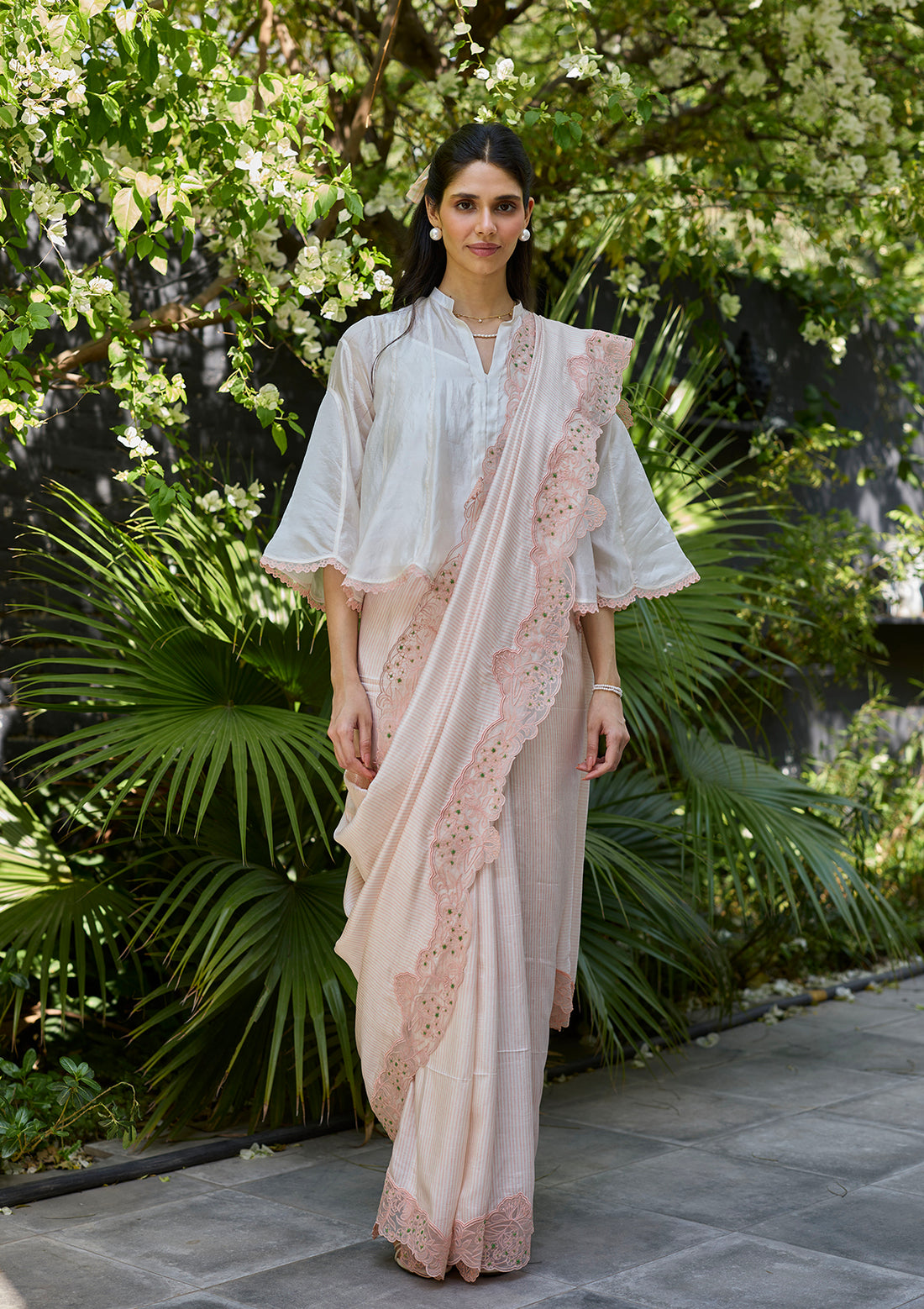 English Morning Pink Embroidered Saree