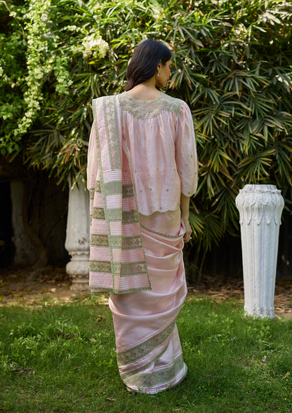 Fern Line Pink Embroidered Saree