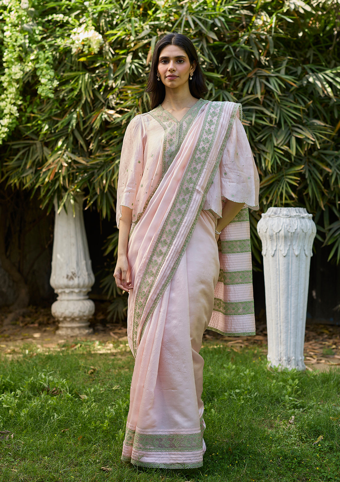 Fern Line Pink Embroidered Saree