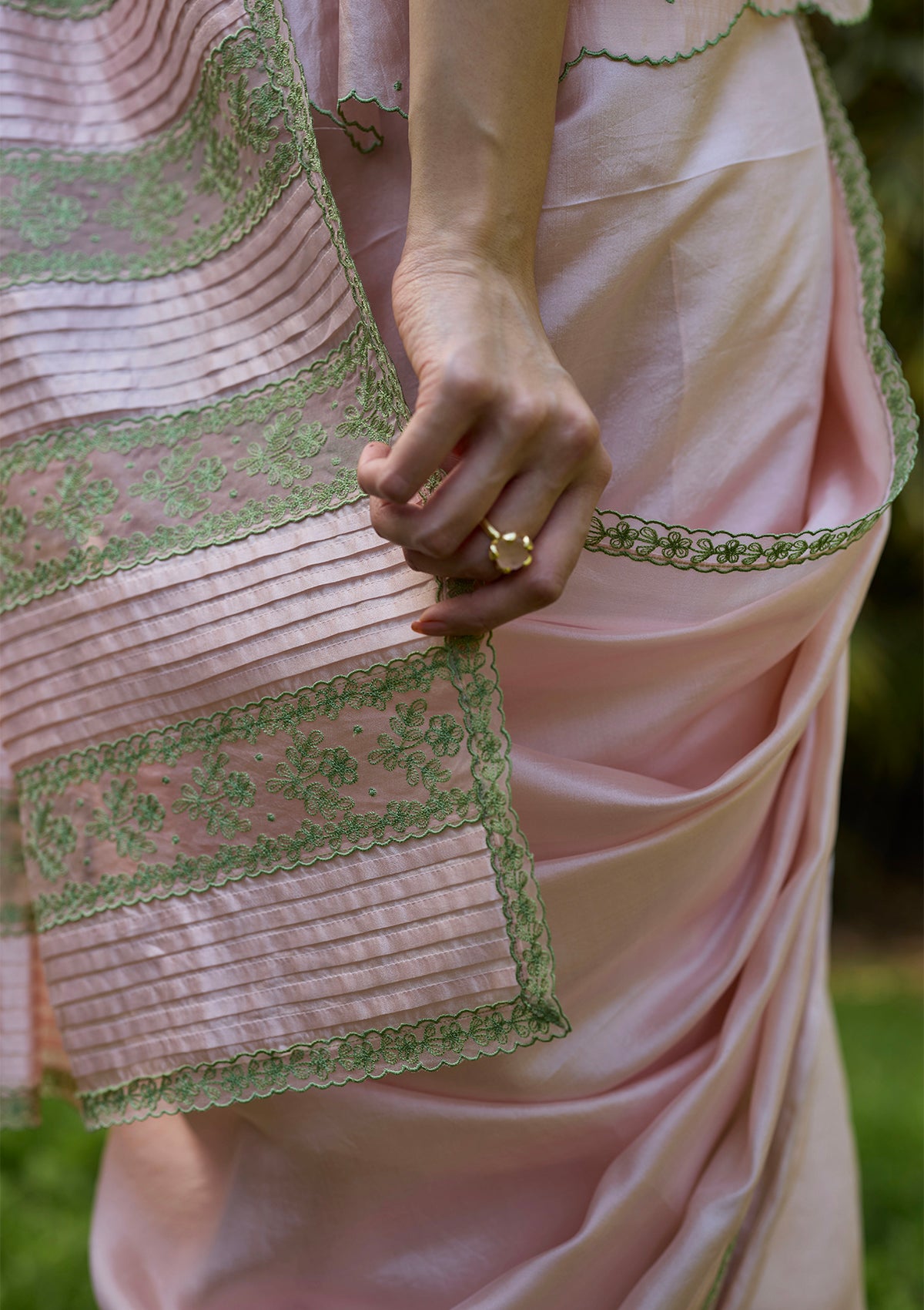 Fern Line Pink Embroidered Saree