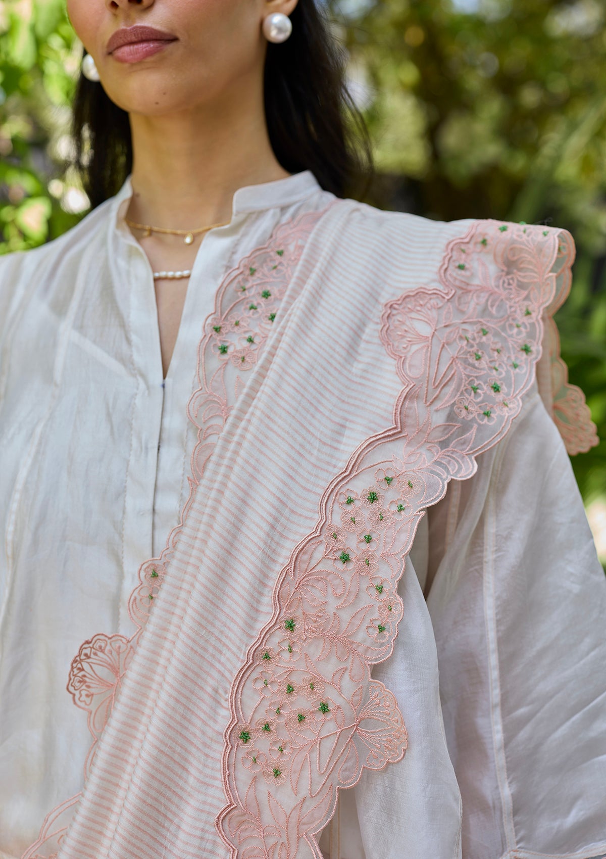 English Morning Pink Embroidered Saree