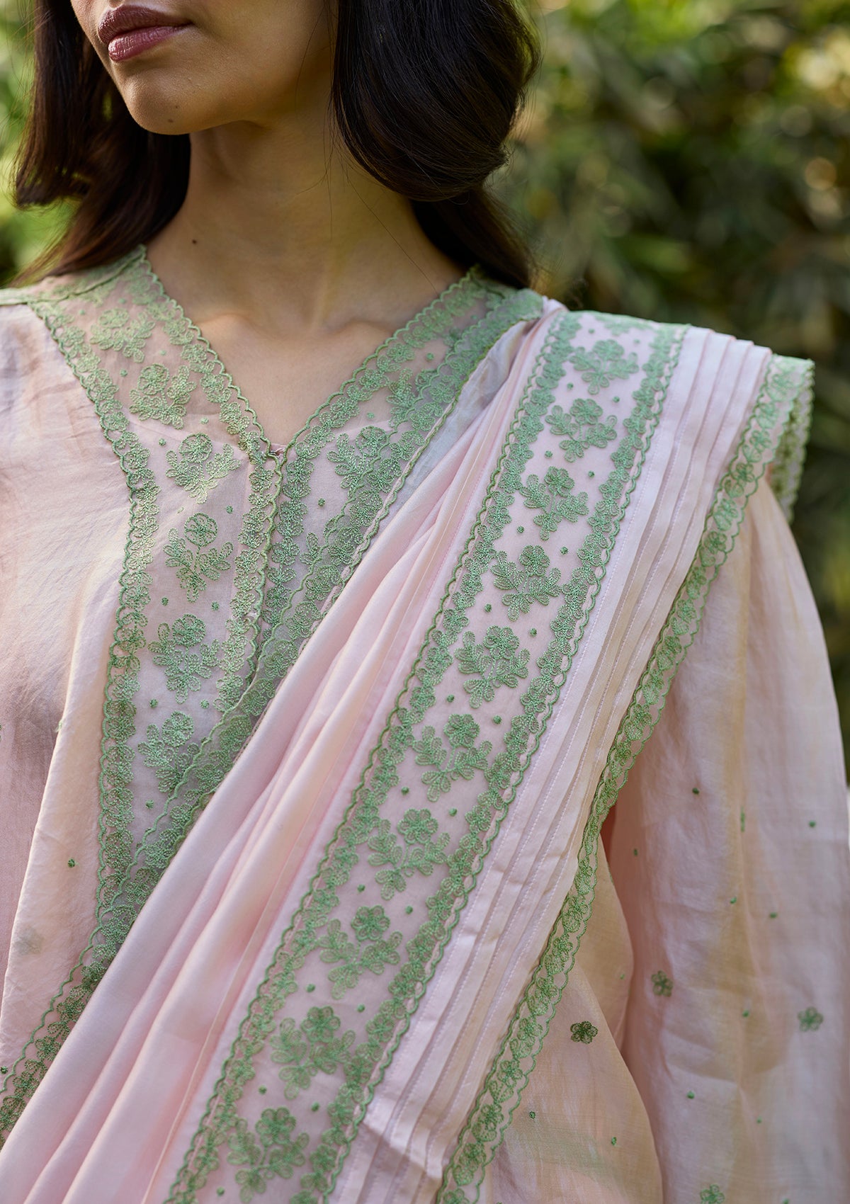 Fern Line Pink Embroidered Saree