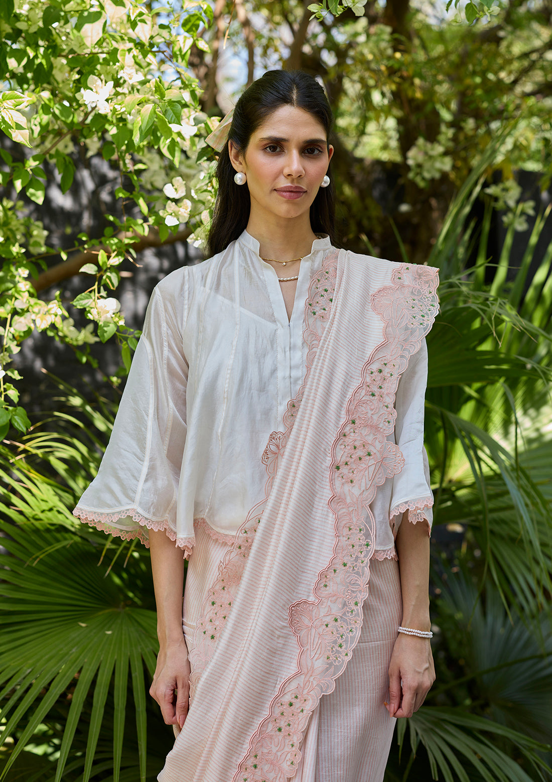 English Morning Pink Embroidered Saree