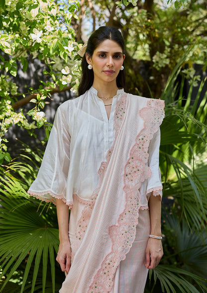 English Morning Pink Embroidered Saree