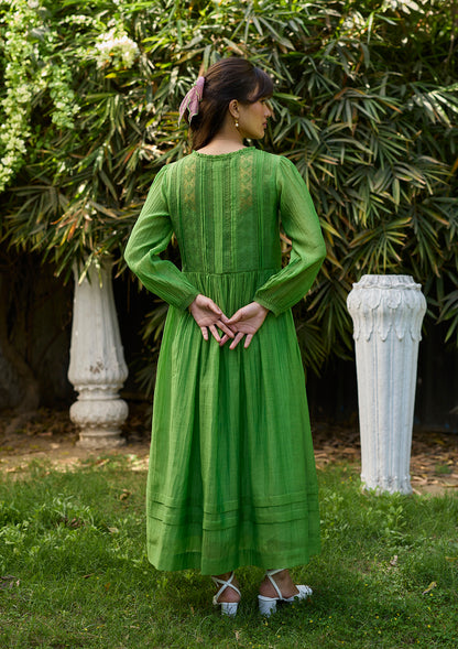 Wander Trail Green Embroidered Dress
