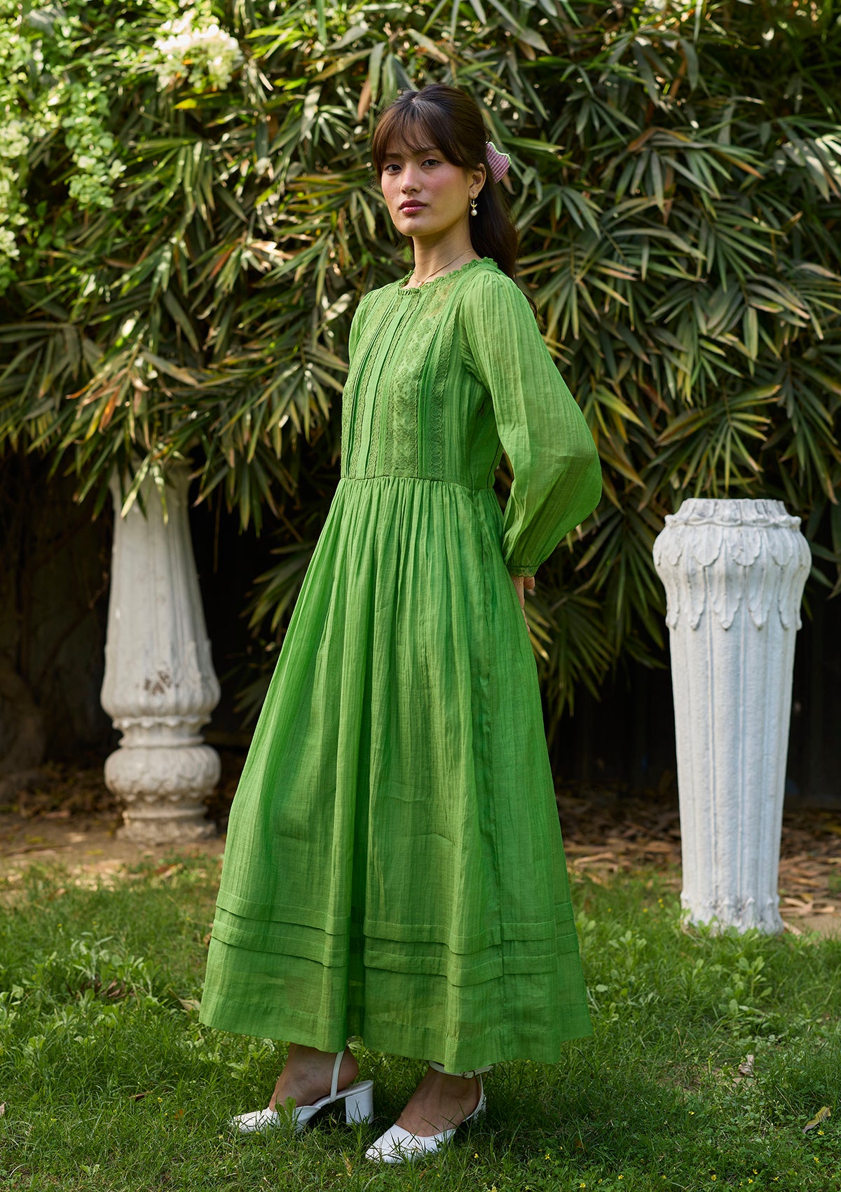 Wander Trail Green Embroidered Dress