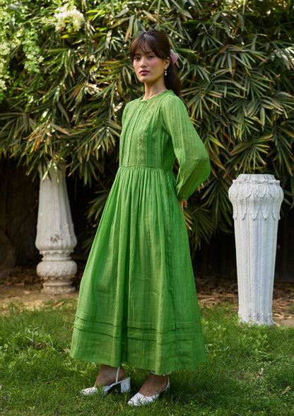 Wander Trail Green Embroidered Dress