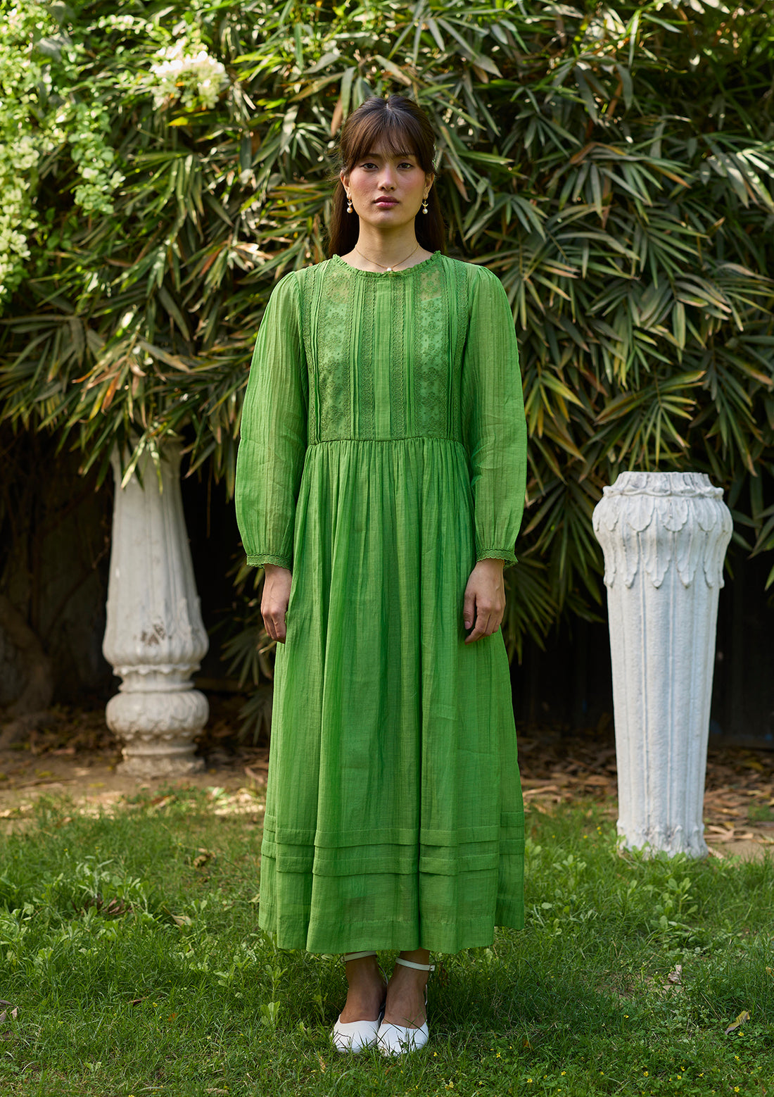 Wander Trail Green Embroidered Dress