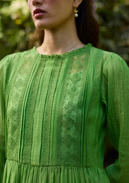 Wander Trail Green Embroidered Dress
