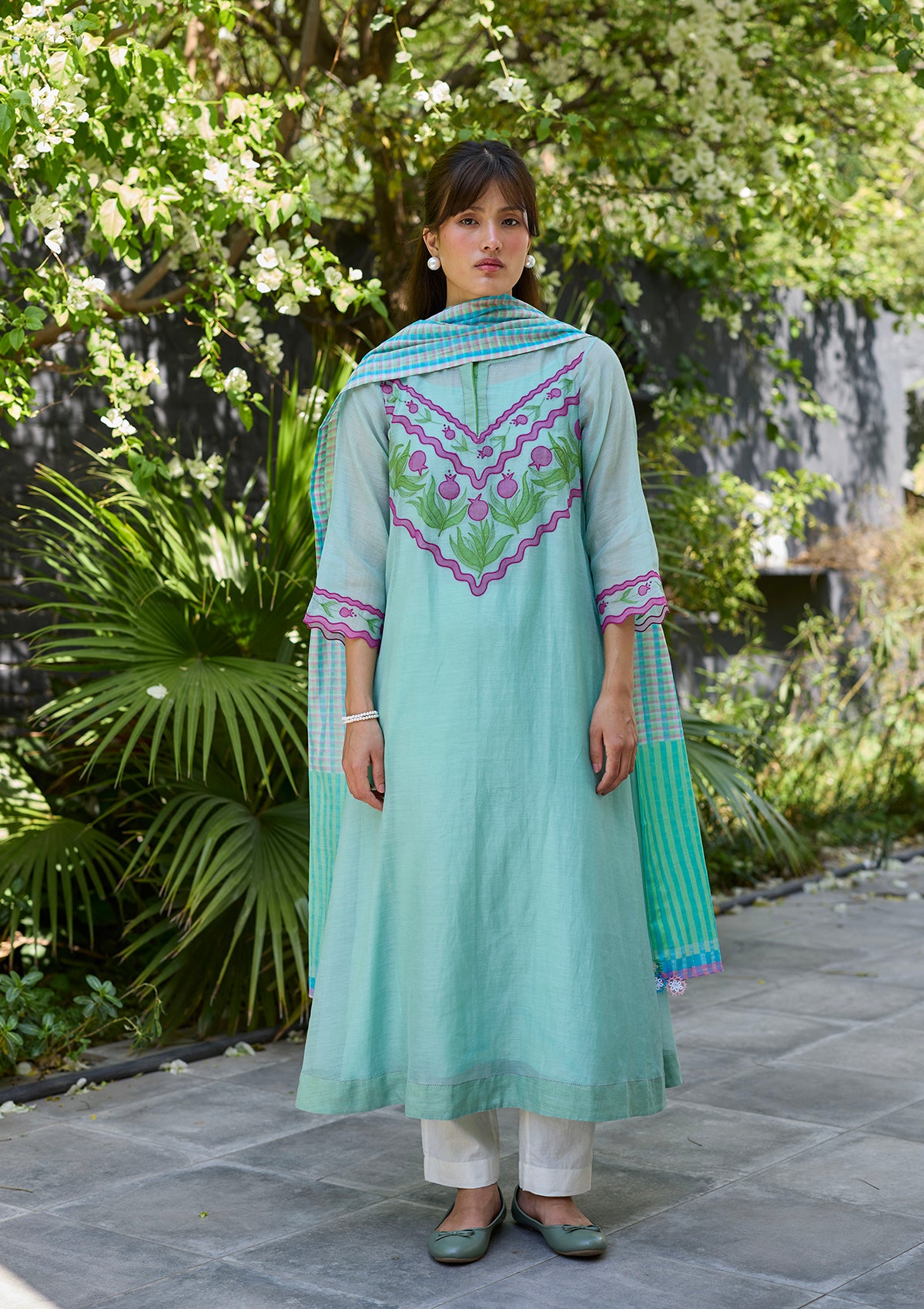 Pomegranate Trail Blue Embroidered Kurta Set