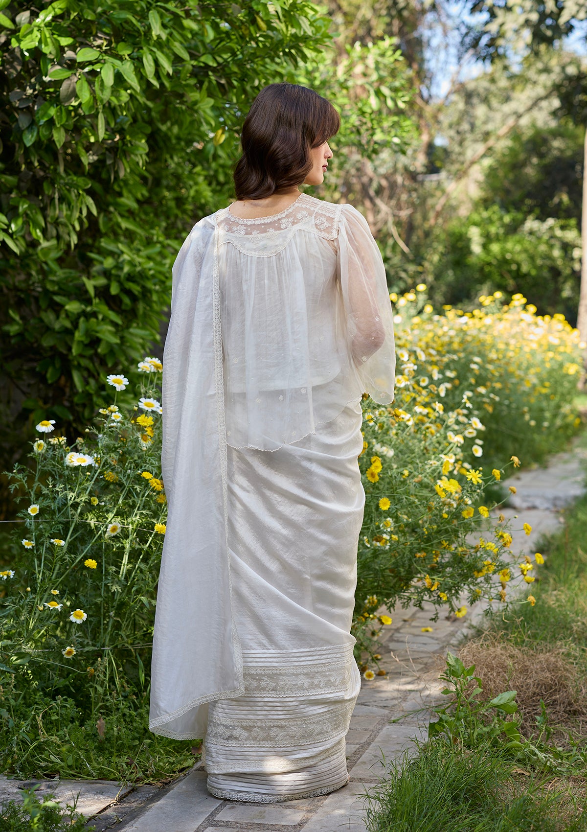 Wander Trail Ivory Embroidered Saree