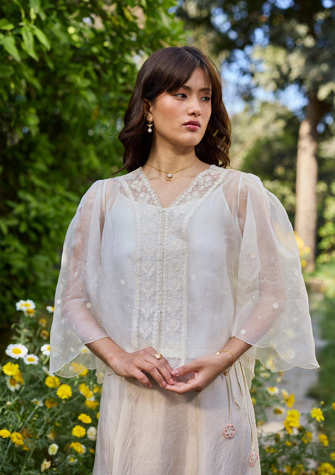 Wander Trail Ivory Embroidered Blouse