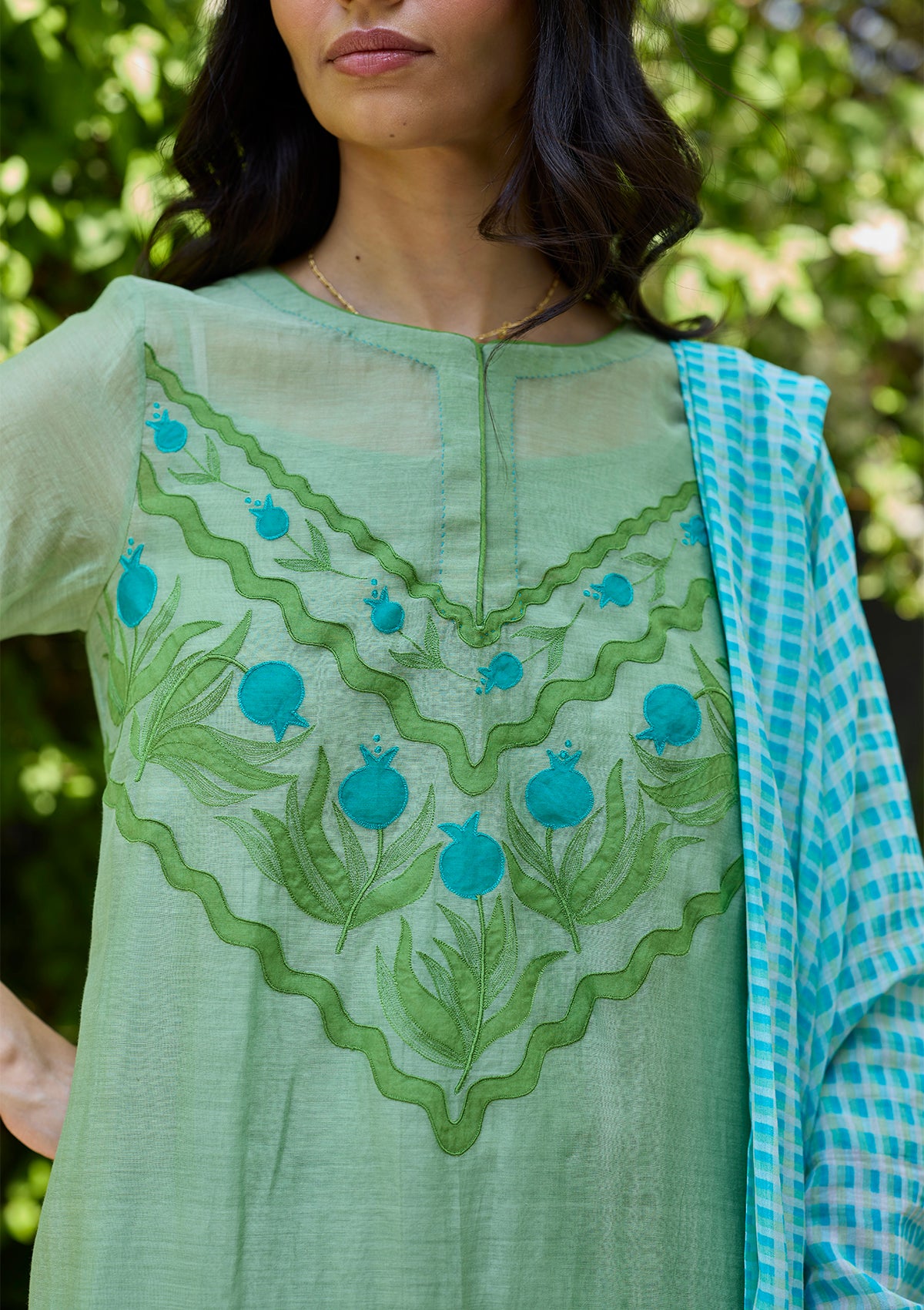 Pomegranate Trail Green Embroidered Kurta Set