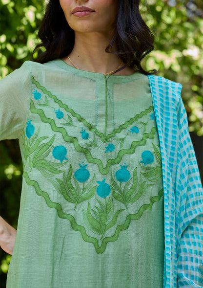 Pomegranate Trail Green Embroidered Kurta Set
