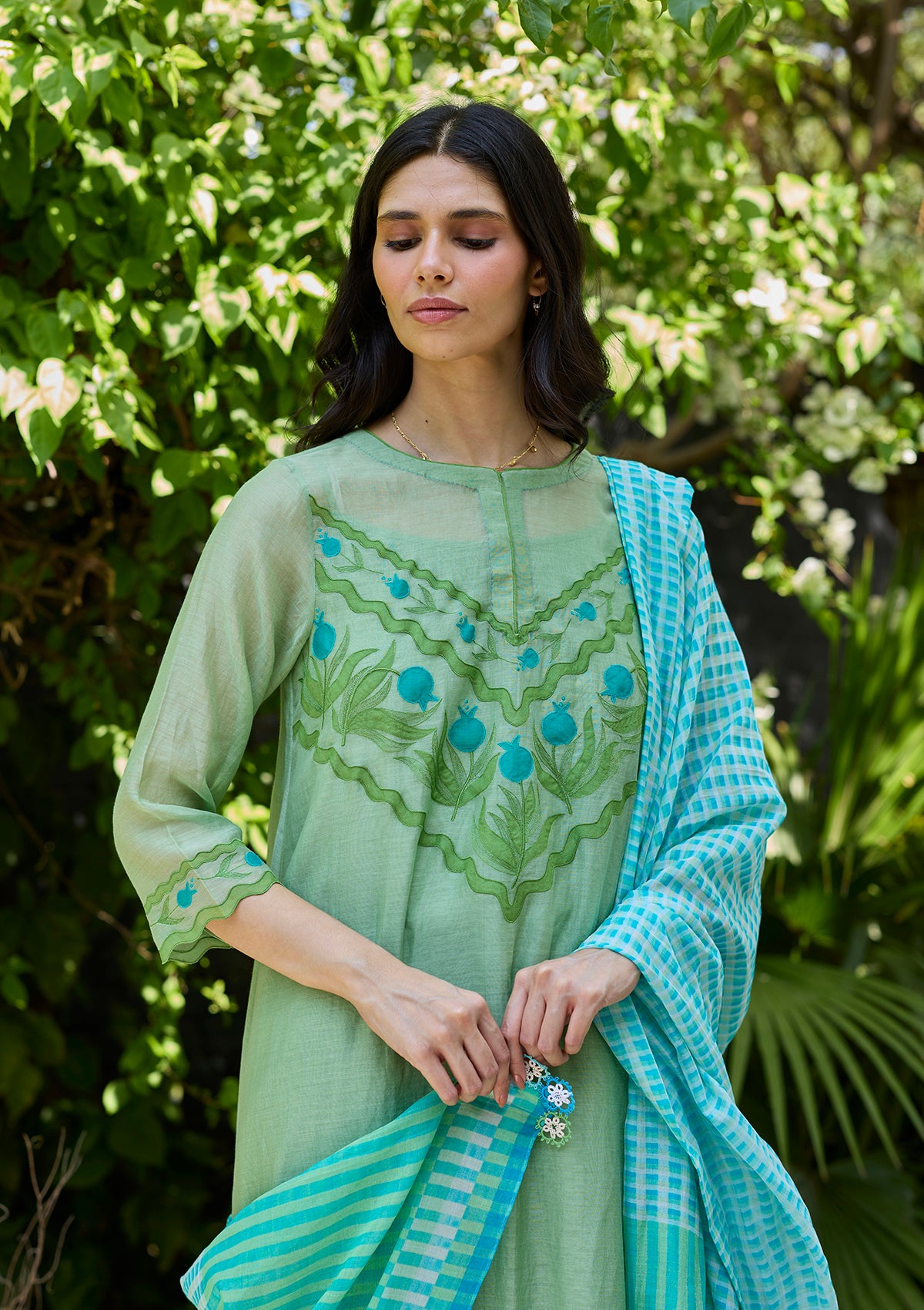Pomegranate Trail Green Embroidered Kurta Set
