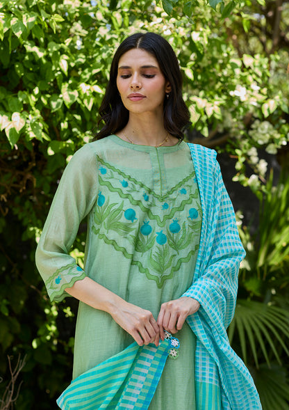 Pomegranate Trail Green Embroidered Kurta Set