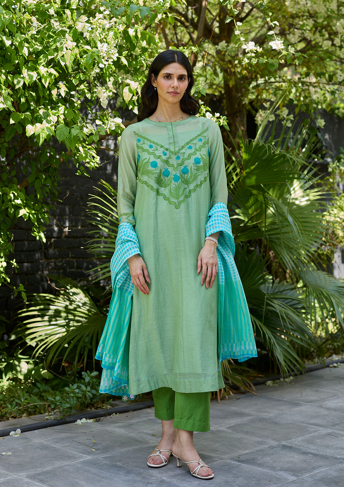 Pomegranate Trail Green Embroidered Kurta Set