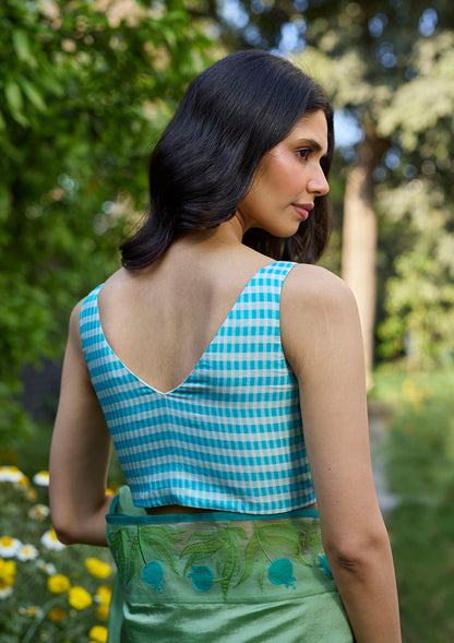 Windowpane Blue Checkered Blouse