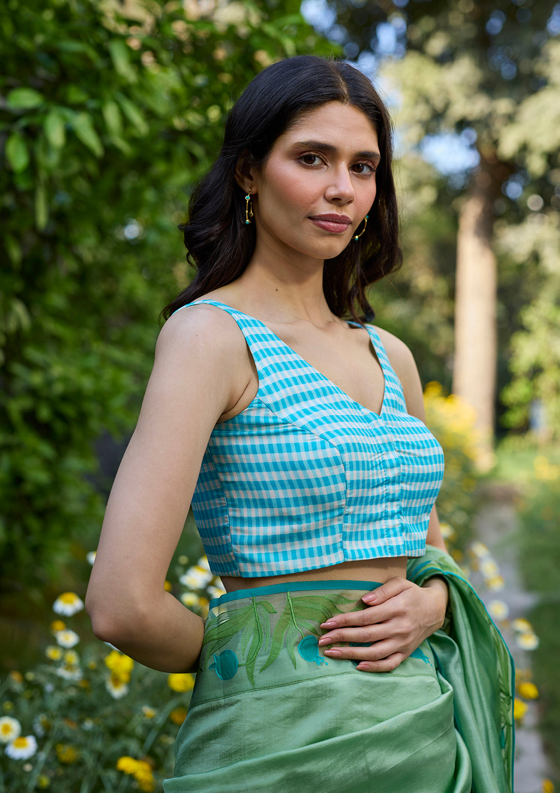 Windowpane Blue Checkered Blouse