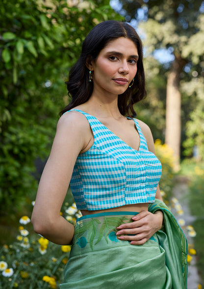 Windowpane Blue Checkered Blouse