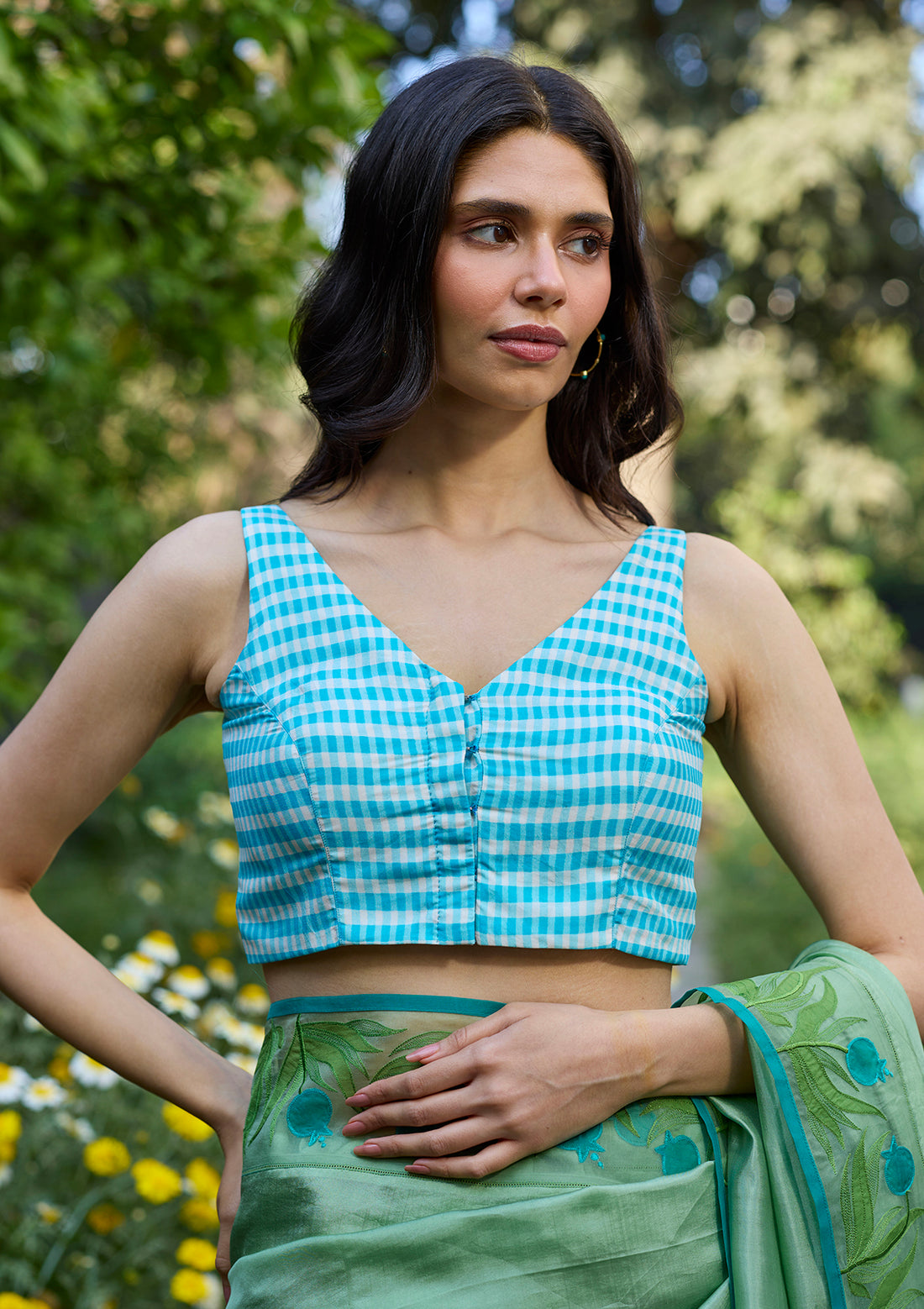 Windowpane Blue Checkered Blouse