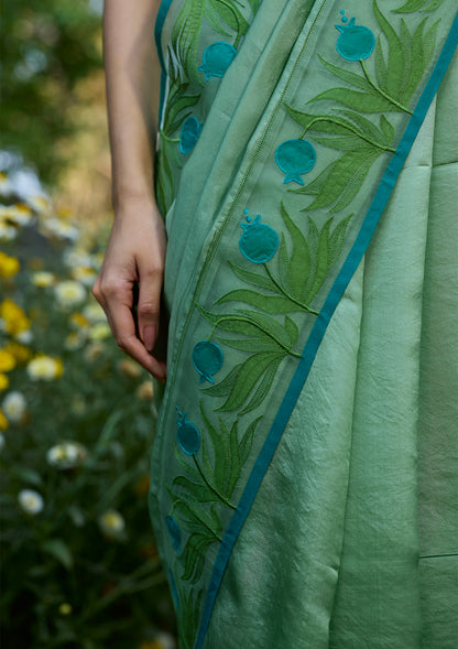 Pomegranate Trail Green Embroidered Saree
