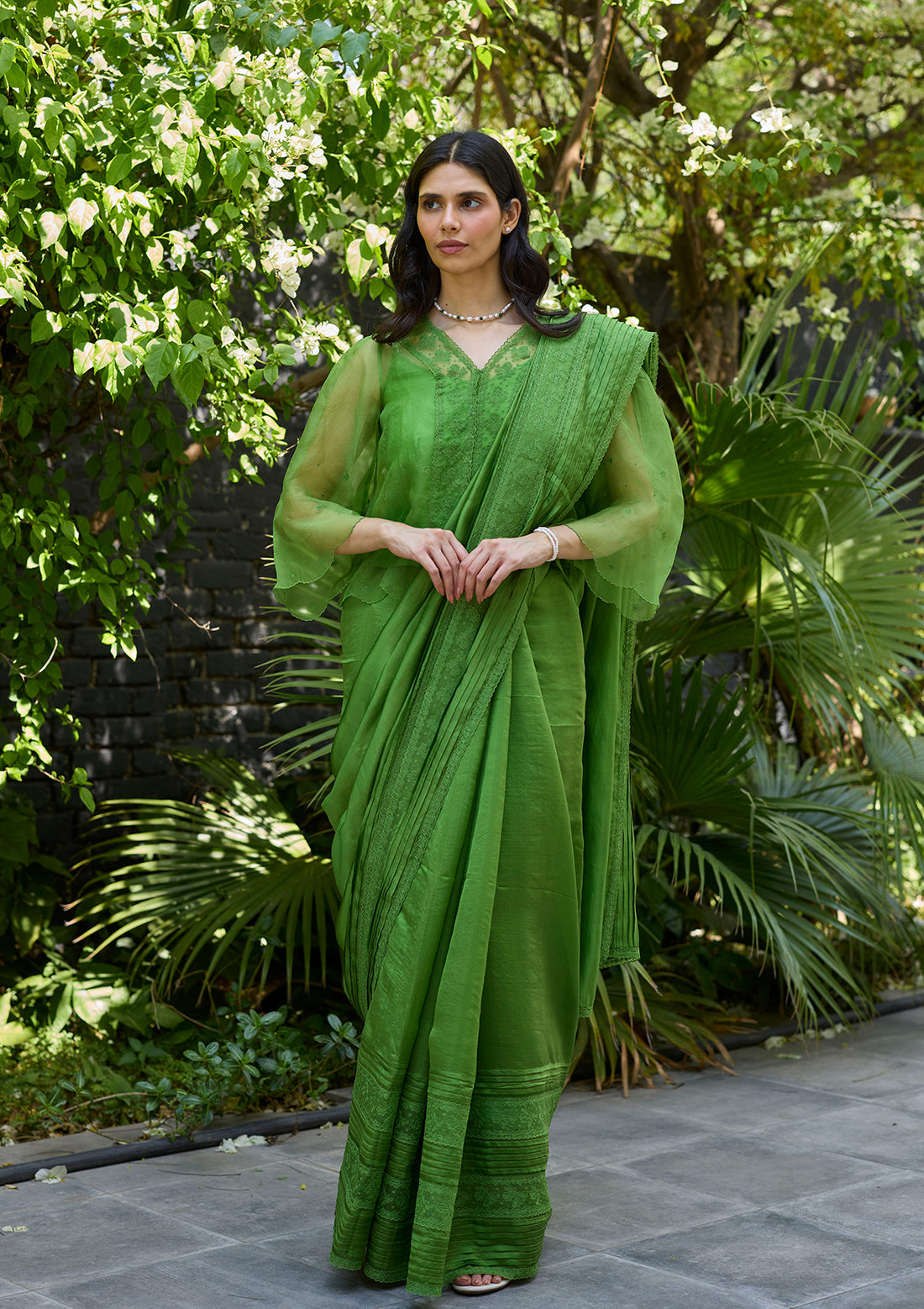 Wander Trail Green Embroidered Saree