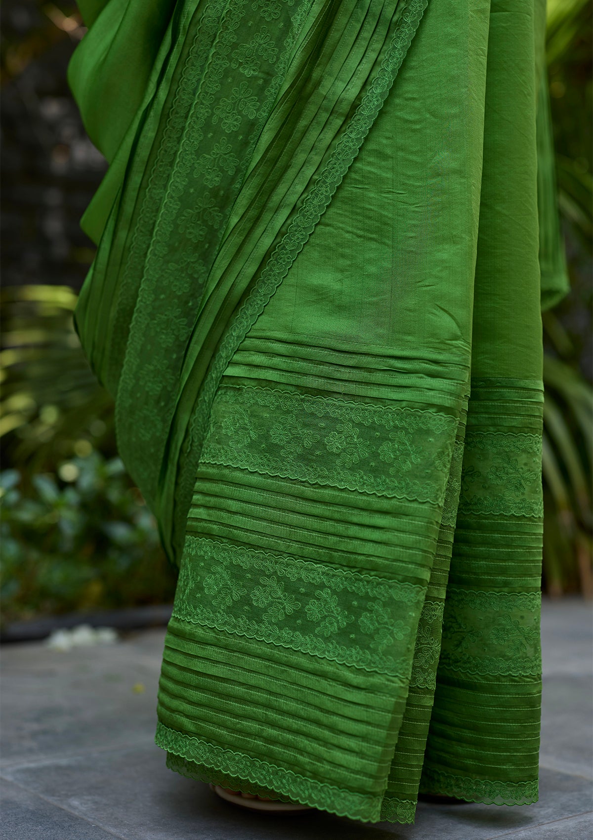 Wander Trail Green Embroidered Saree