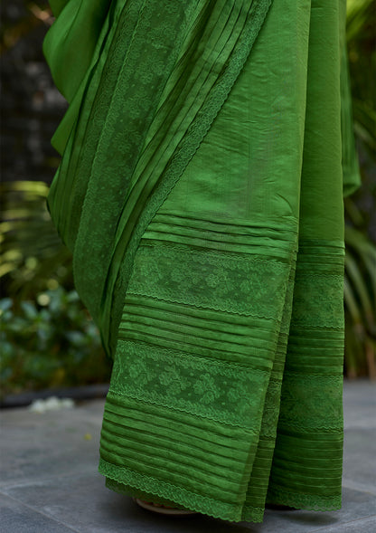 Wander Trail Green Embroidered Saree