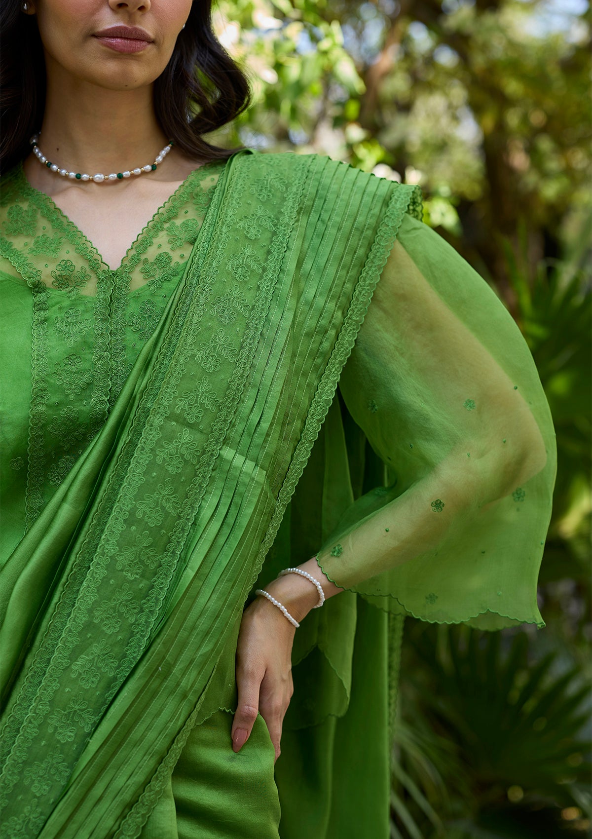 Wander Trail Green Embroidered Saree