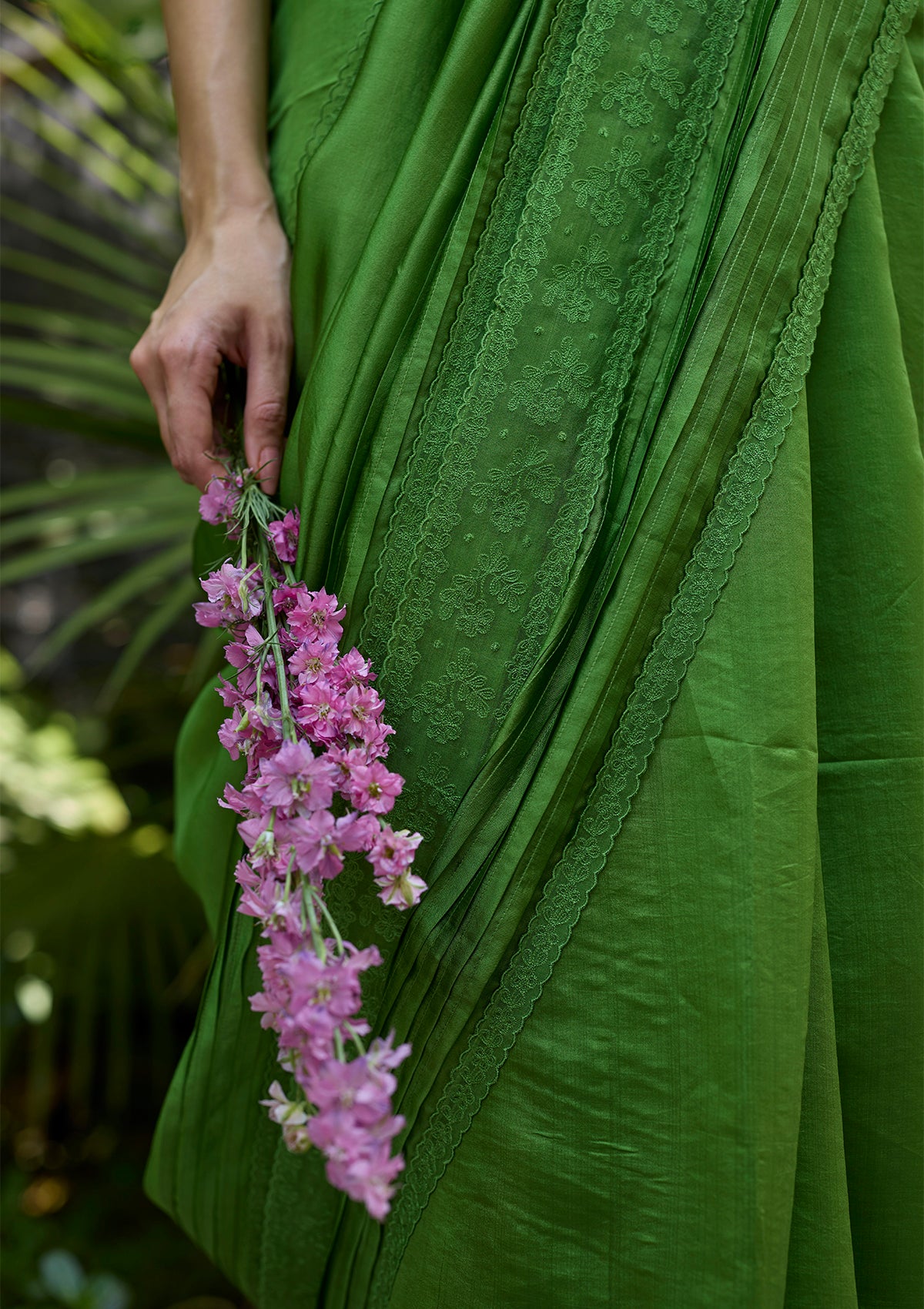 Wander Trail Green Embroidered Saree