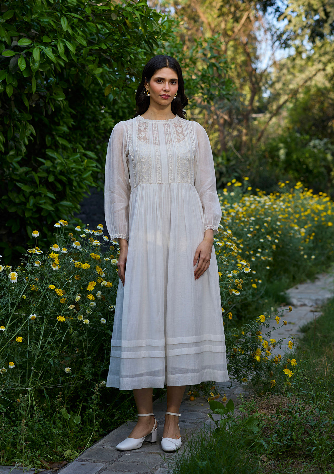 Wander Trail Ivory Embroidered Dress