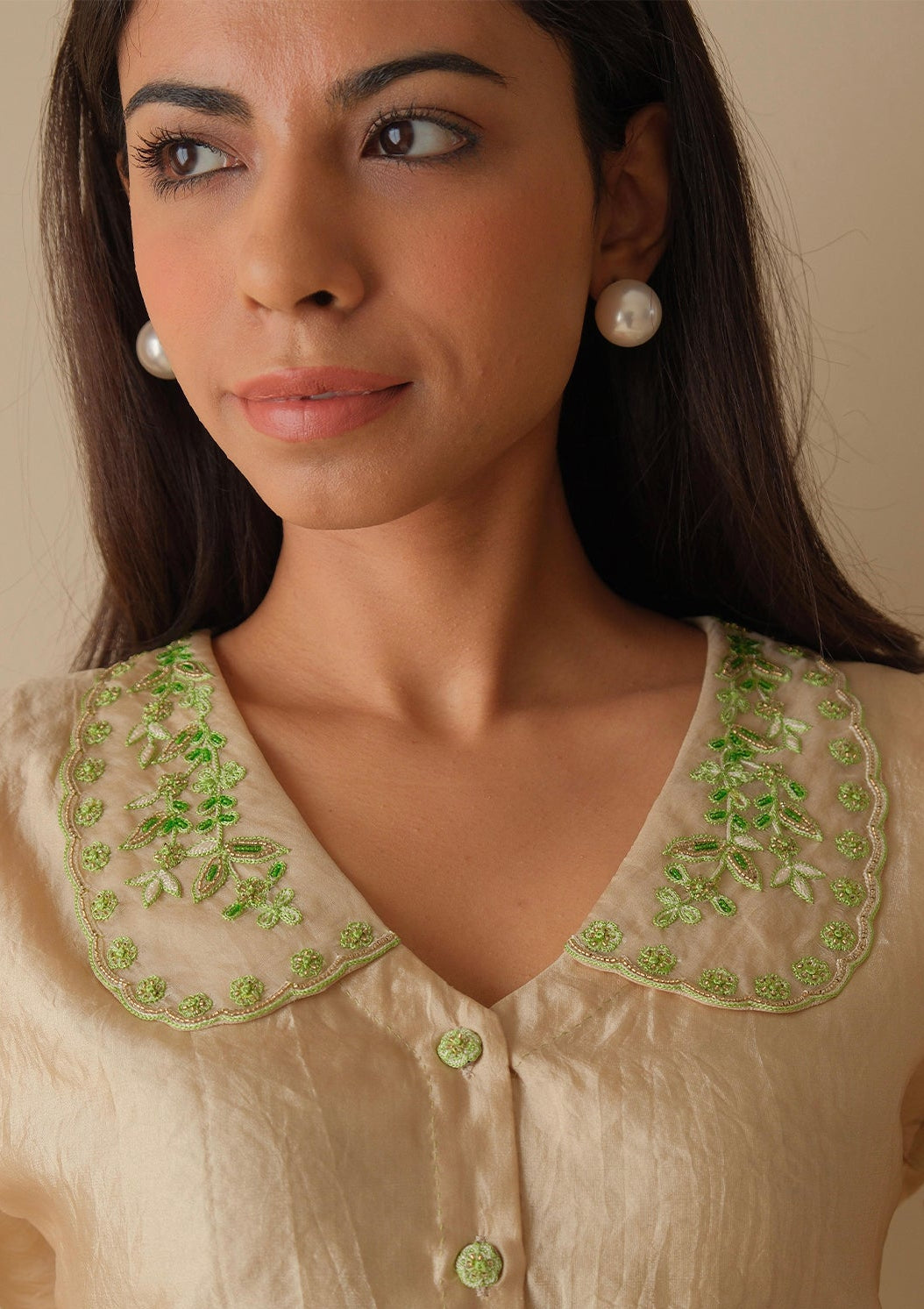 Sunlit Morning Embroidered Beige Blouse