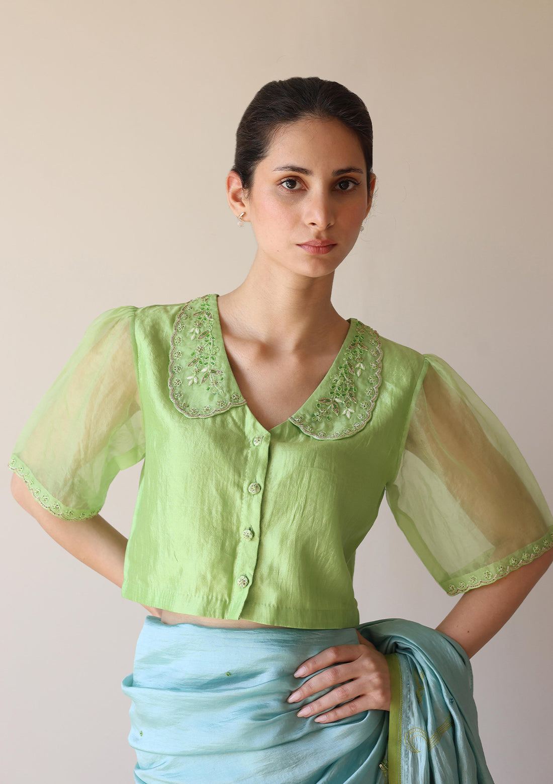 Sunlit Morning Embroidered Green Blouse