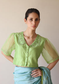 Sunlit Morning Embroidered Green Blouse