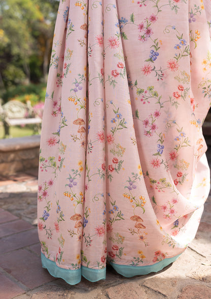 Forest Breeze Pink Scalloped Saree