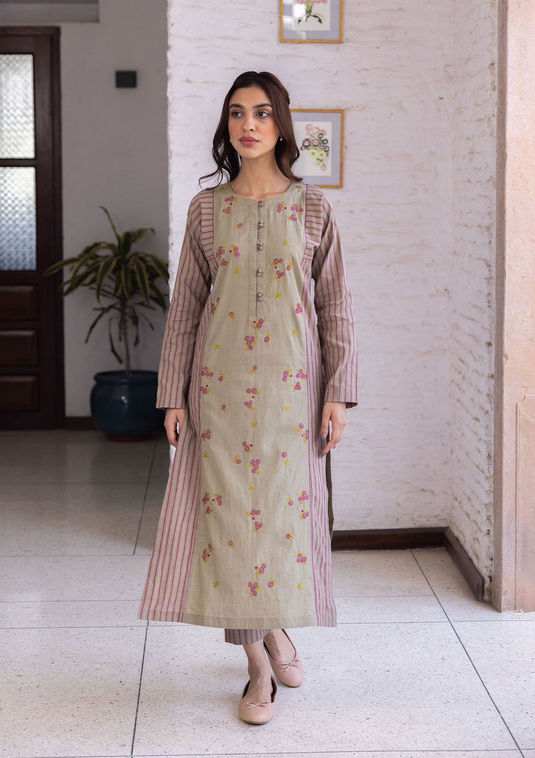 Tender Petals Clay Kurta Set