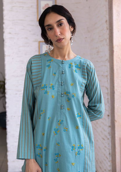 Tender Petals Teal Kurta Set