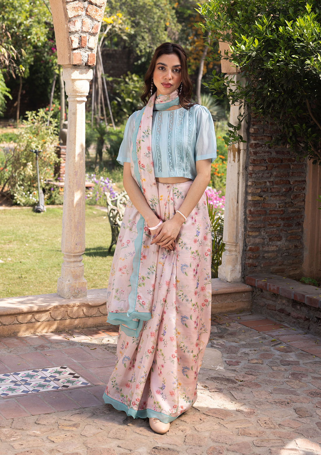 Forest Breeze Pink Scalloped Saree