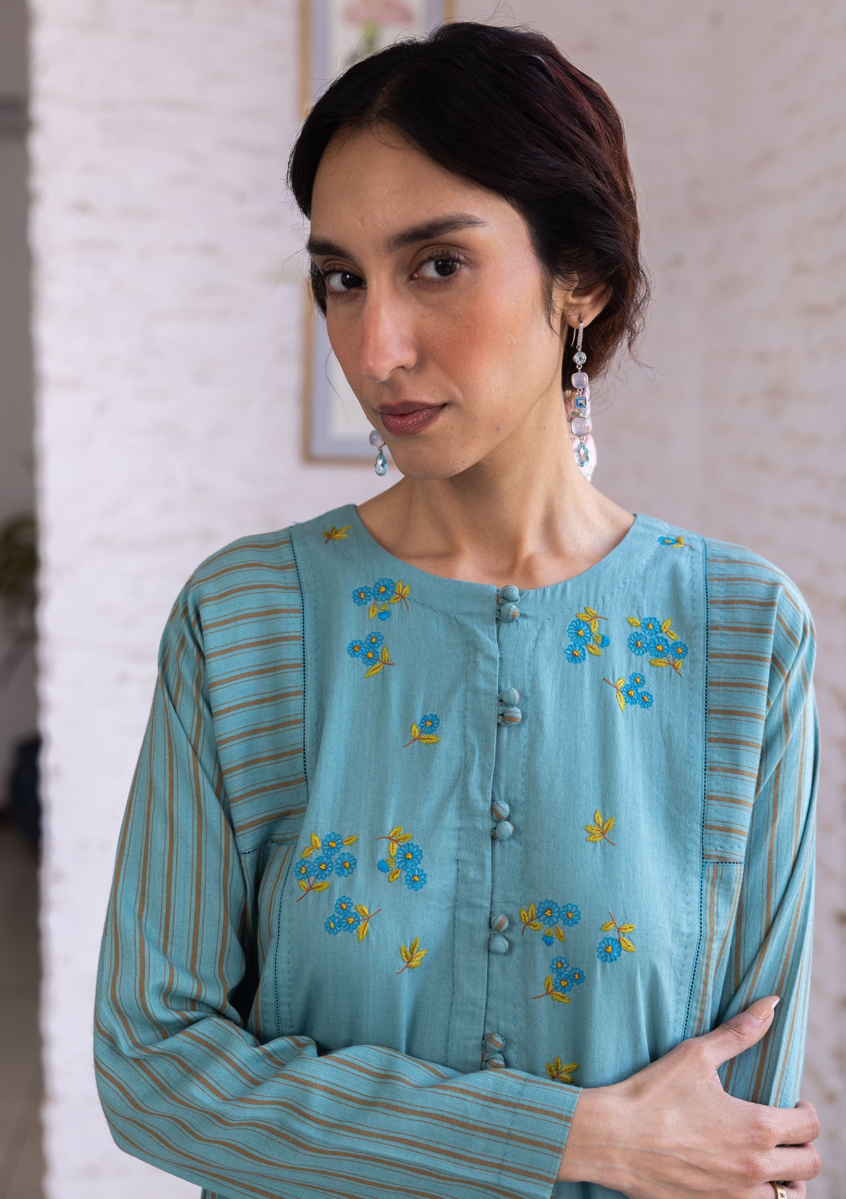 Tender Petals Teal Kurta Set