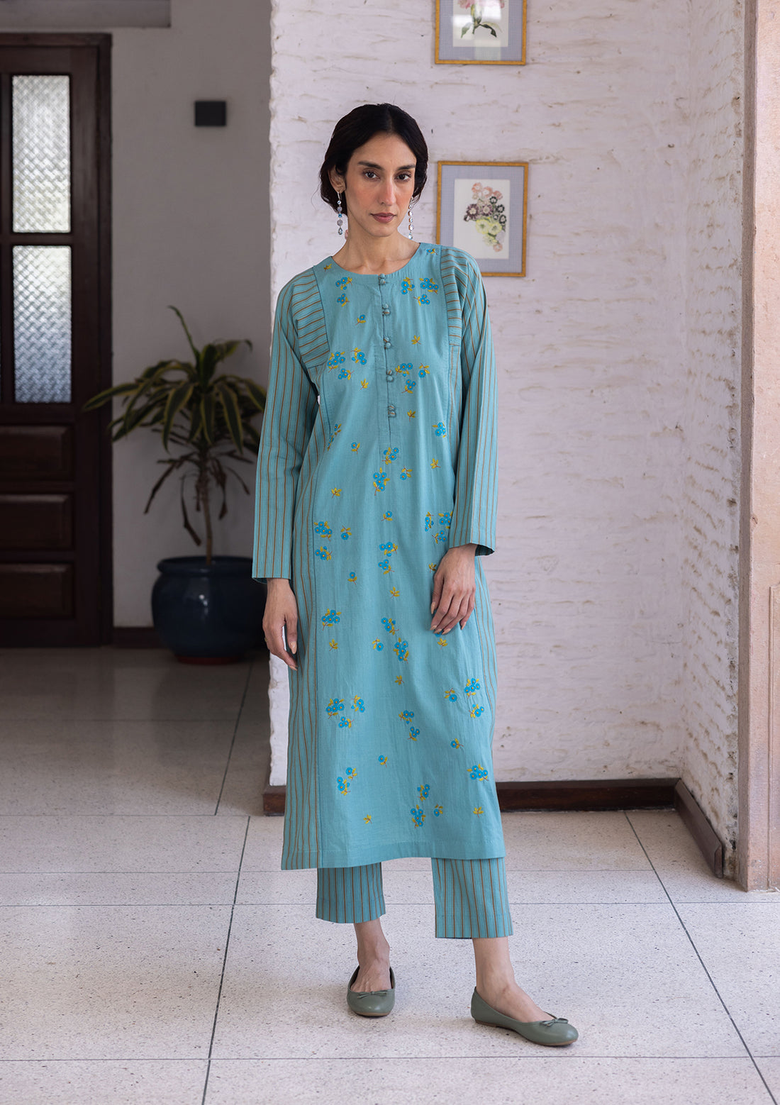 Tender Petals Teal Kurta Set