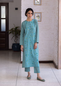 Tender Petals Teal Kurta Set