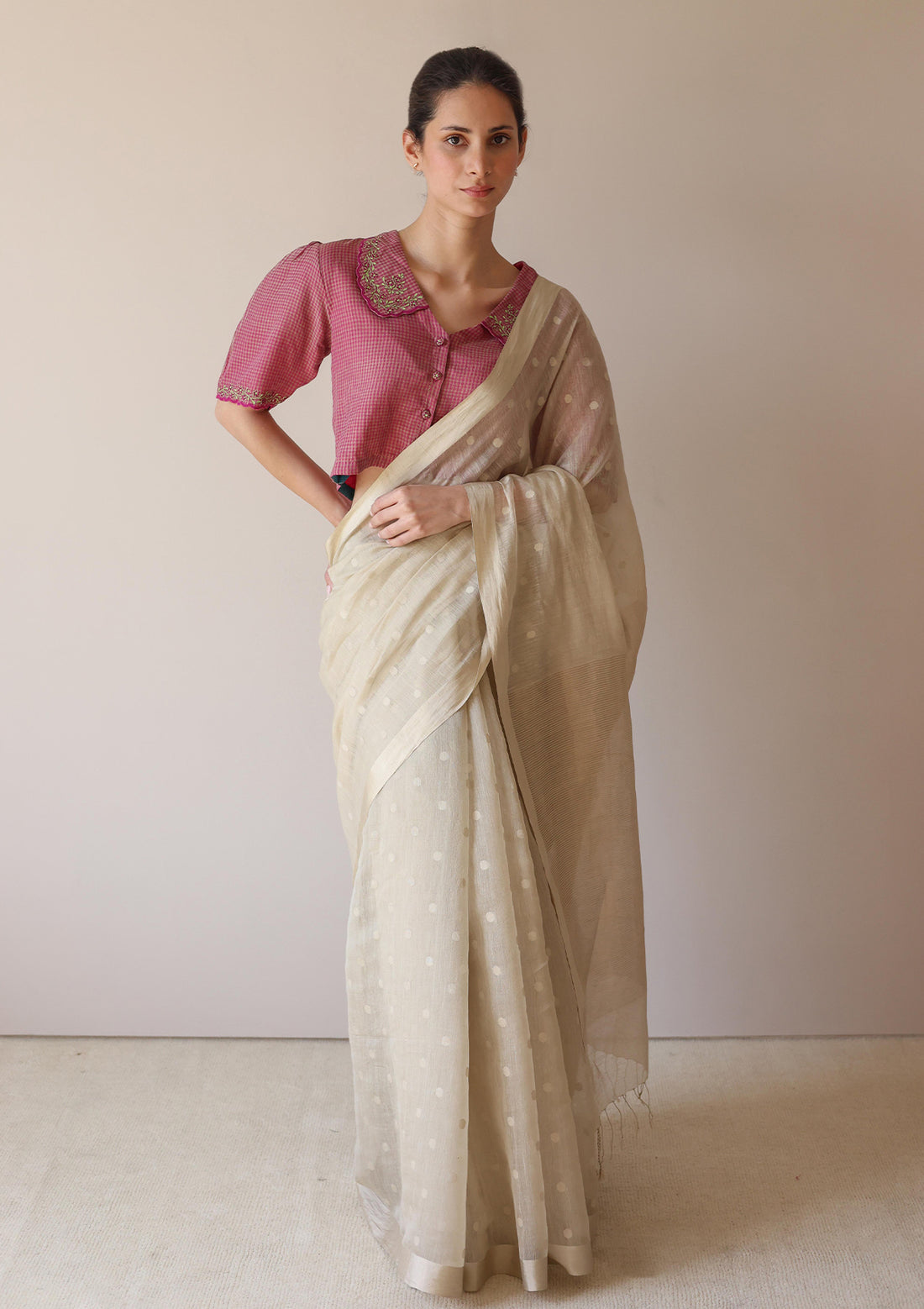Beige Wildflower Meadow Jamdani Saree
