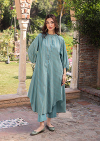 Lost-in-Time Striped Teal Kurta Set