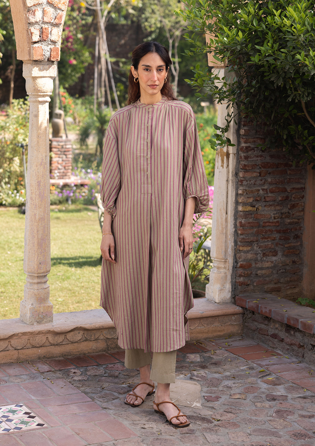 Lost-in-Time Striped Clay Kurta Set