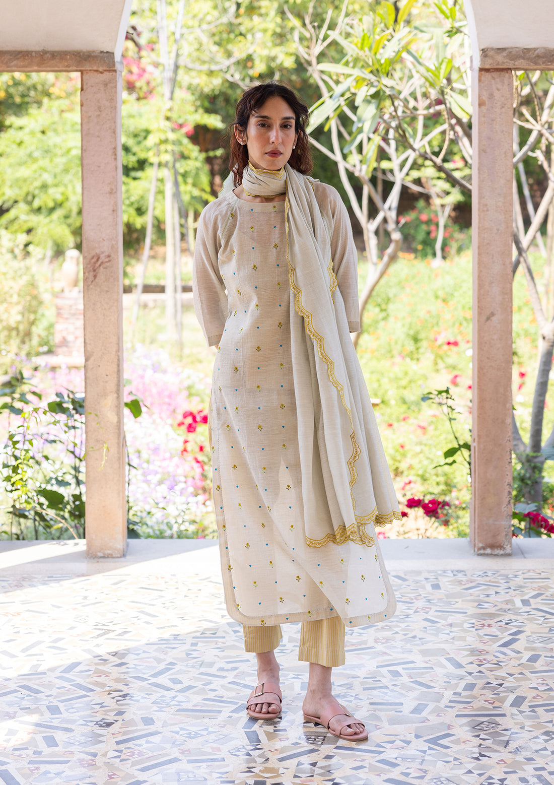 Enchanted Meadow Beige Kurta Set