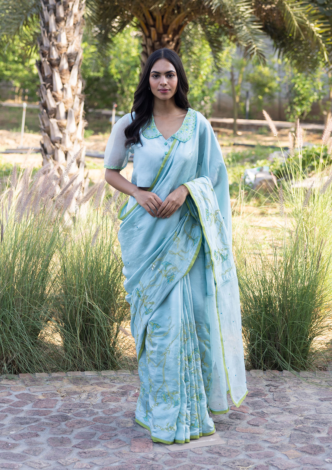 Moss & Mist Embroidered Saree